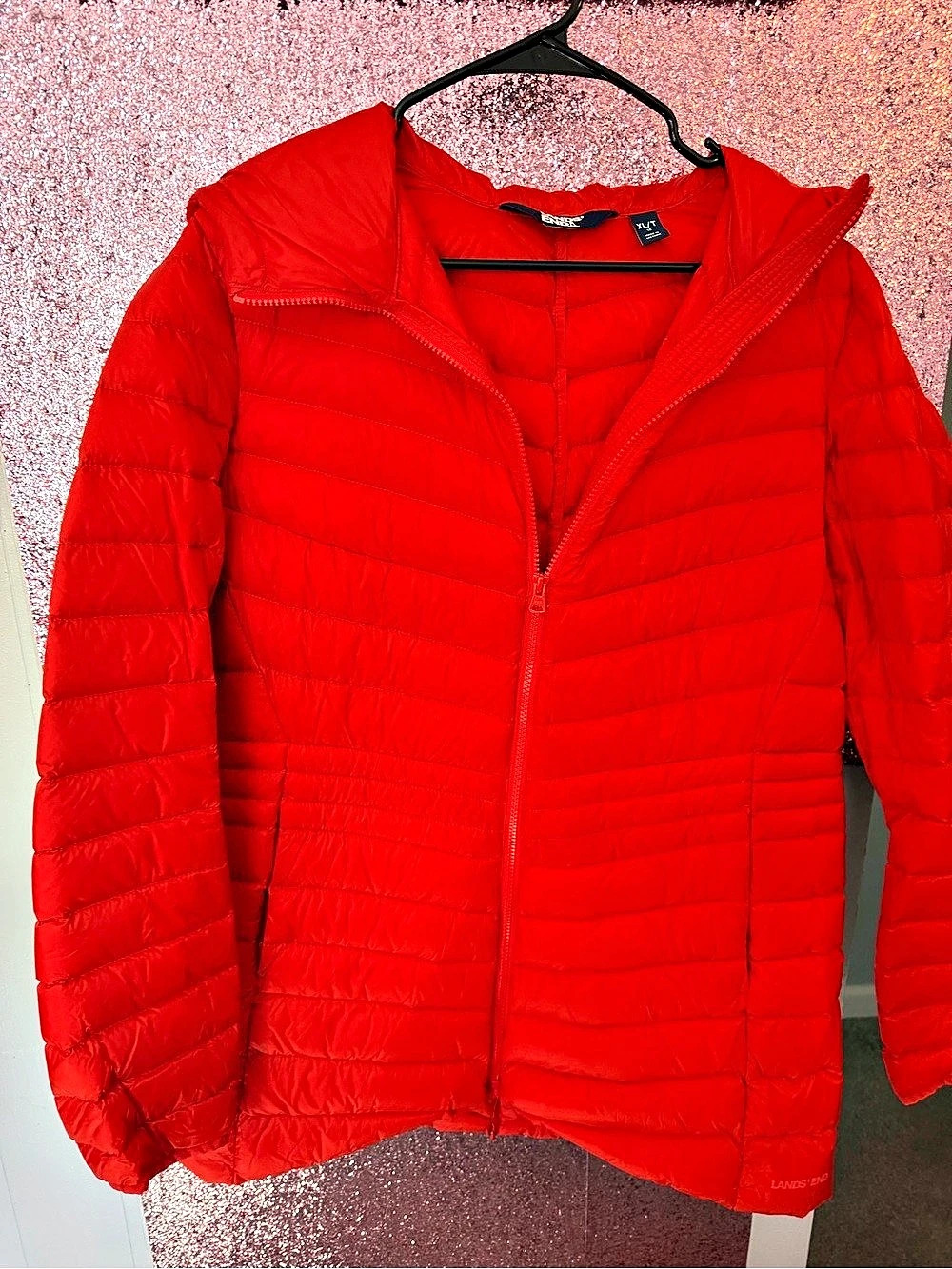 Lands' End Hooded Down Puffer Jacket Women's Red XL/T